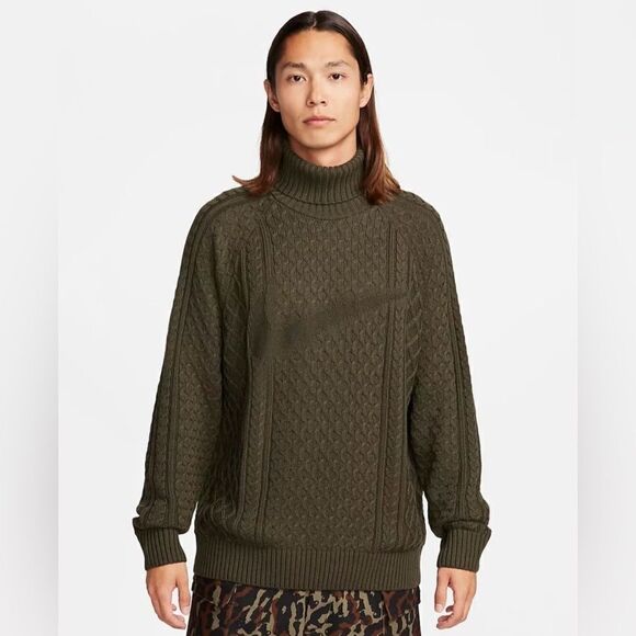 Nike Life Cable Knit Turtleneck Green Sweater - Picture 1 of 8